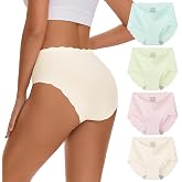 INNERSY Women's Seamless Underwear No Show Hipster Panties 4-Pack | Invisible Lightweight Briefs, No Panty Line, Scalloped Edge, Mid Rise