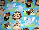 Jungle Babies on Blue Fleece 1 Yard
