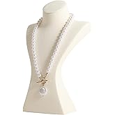 GemeShou Beige necklace storage hanger stand jewelry organizer, Velvet jewelry stand necklace holder, jewelry mannequin bust for necklaces, jewelry bust display stands【Beige-Medium height 9.25 inch】