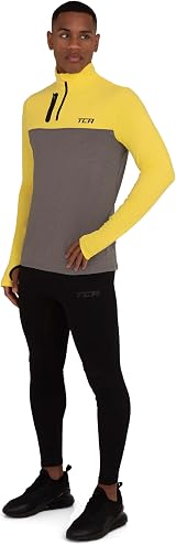 TCA Fusion Long Sleeve Running Top Men 1/4 Zip Castlerock Grey Sonic Yellow M view 5
