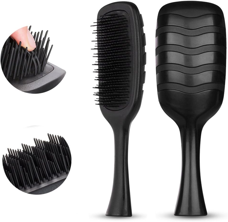 Hair Brush, Detangling Hair Comb for Men&Women, Anti-Static Bristles-Professional Styling Tool for Dry or Wet Hair, Tangle Tamer Brush for Natural,Synthetic Hair, Ripple Black by HeyBeauty