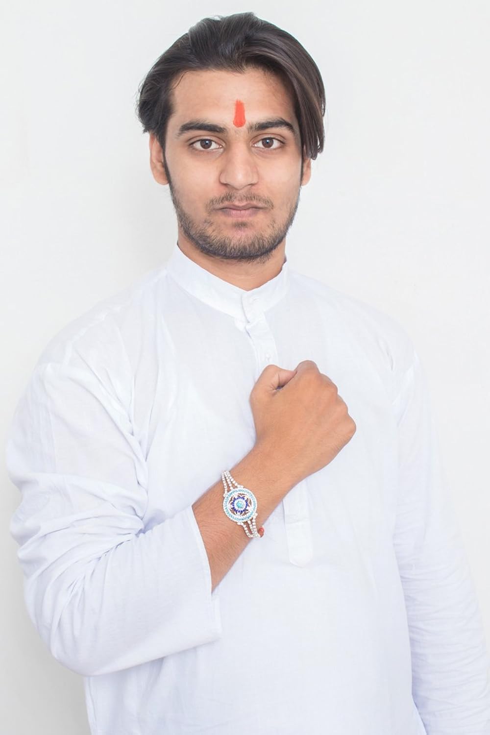 jaipuri diamond designer rakhi gift set for brother (pack of 4)