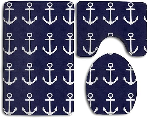 Rasyko Nautische Marineblaue Anker Des Seemanns Rutschfeste Grosse Badezimmerteppiche Weiche Wc Vorleger U Formig Premium Runde Wc Deckel Abdeckung 3 Teiliges Set Amazon De Kuche Haushalt