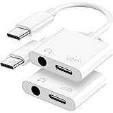 Criello USB C to 3.5mm Headphone and Charger Adapter 2 Pack | Type C to Aux Jack Dongle Cable Cord with PD Fast Charging for iPhone 15/16/17 Pro/Max/Plus, iPad, Samsung Galaxy (White)