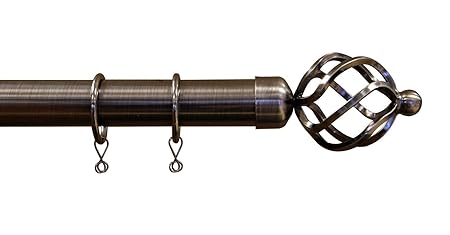 Cambridge Pewter Metal Window Curtain Pole Set Extendable 210cm