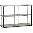 Furinno Turn-N-Tube 3-Tier Double Size Storage Display Rack, French Oak Grey/Black