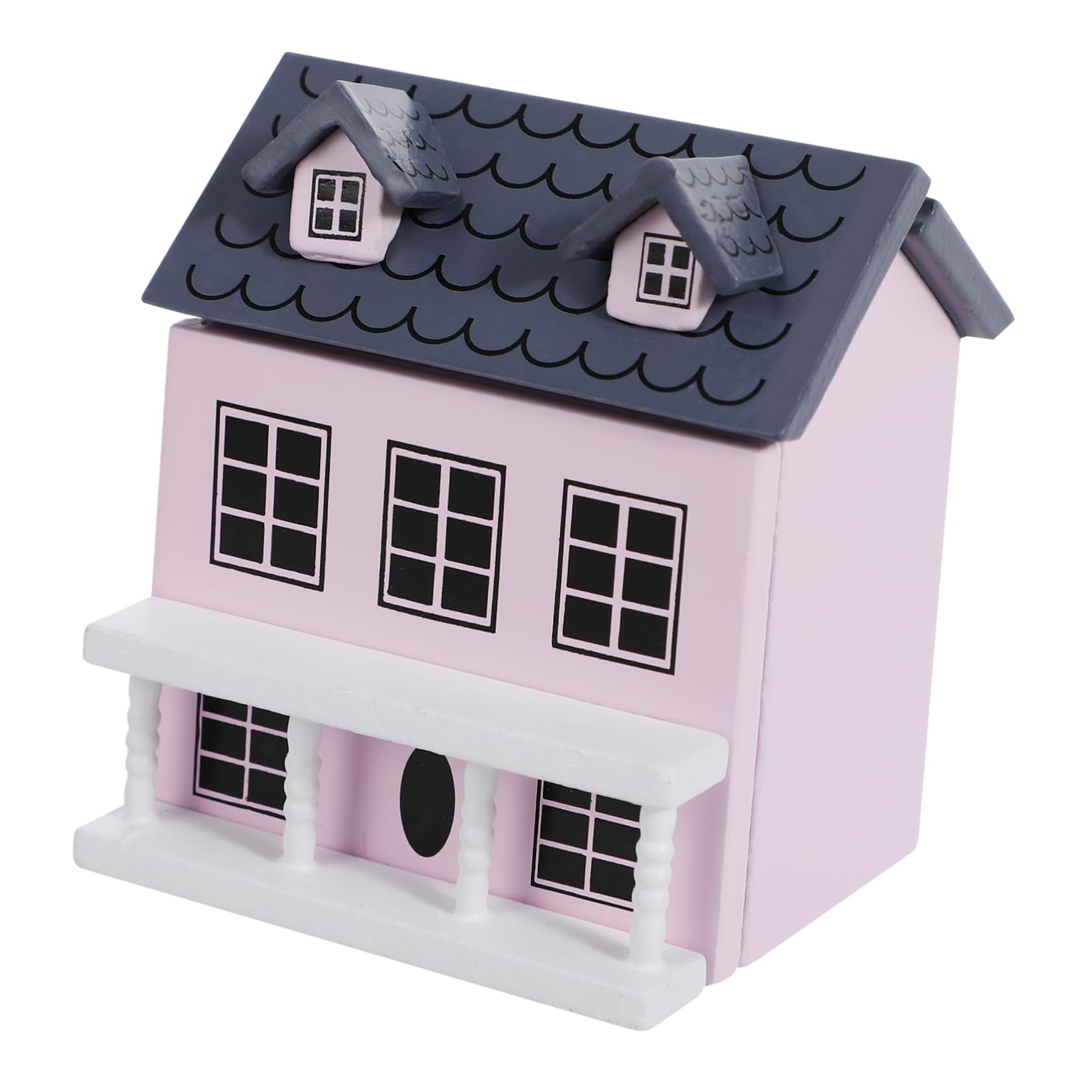 Toyvian Miniature Doll House 7.1X6.5X5.3In Tiny Decorative Model House for Tabletop and Desk Display Adorable Blue Wall Grey Roof Mini