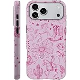 DAIZAG Case Compatible with iPhone 17 Pro Max,Fit Shockproof Cover for Women Girls,Western Cowboy Flower Horse Cactus Pink