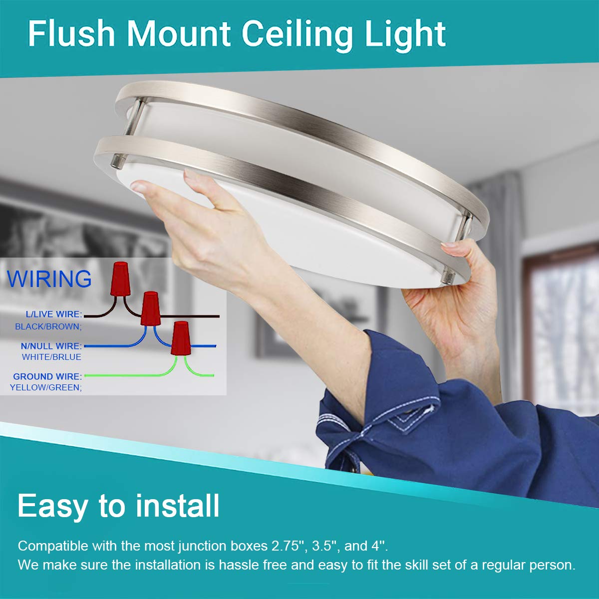 36W Dimmable LED Ceiling Light Fixture, 12 inch Flush Mount Light Fixture, Ceiling Lights for Bedroom, Kitchen, Bathroom, Super Bright 4000 Lumens, 400W Equivalent, 5000K Daylight White