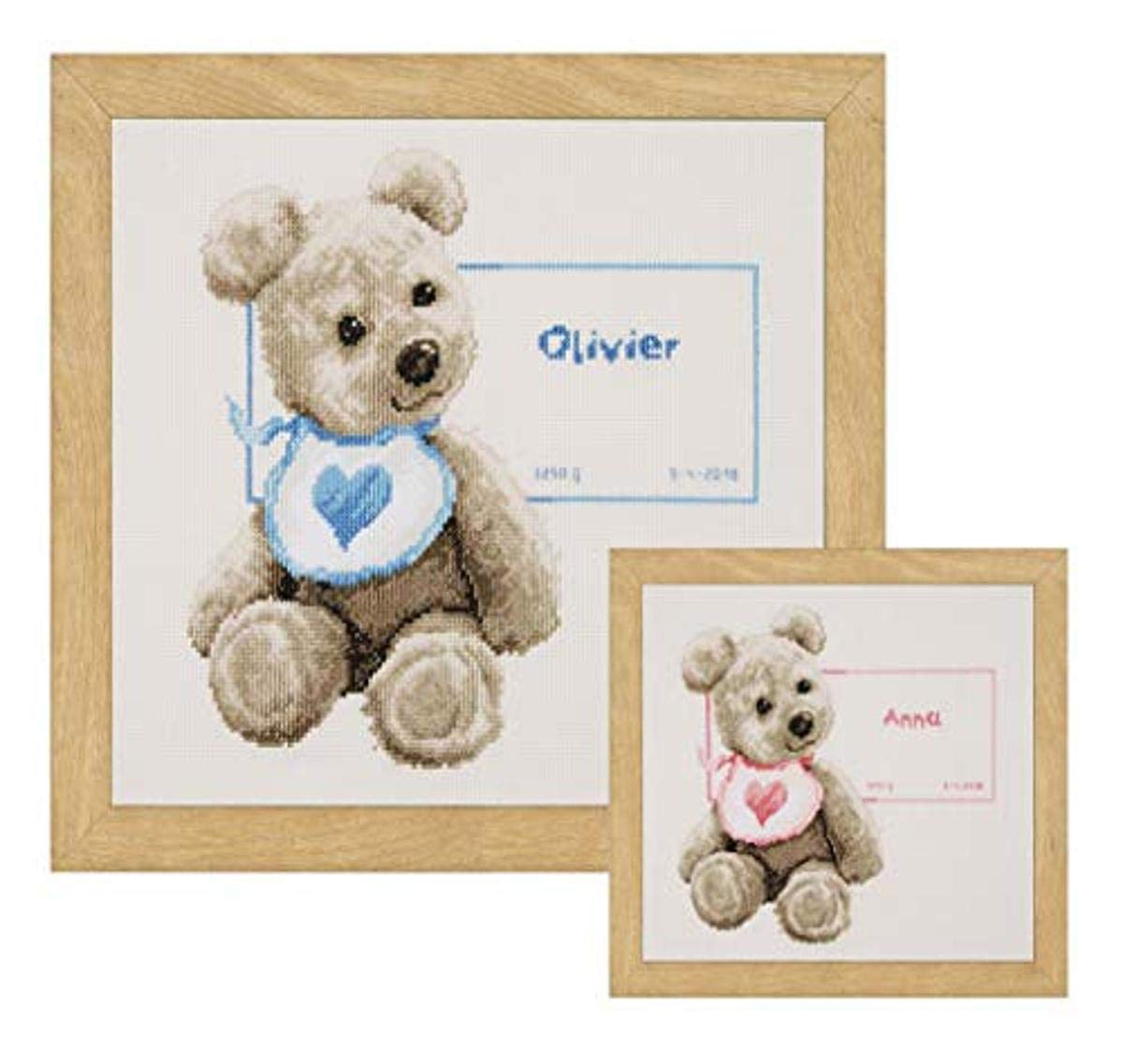 Vervaco Counted Cross Stitch Kit Bear with Bib aida, Cotton Blend, Assorted, 36 x 14 x 14 cm