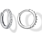 Sterling Silver Hoop Earrings for Women, Gold Plated Dainty Cubic Zirconia, Hypoallergenic S925 Small Hoop Earring 8mm (Sliver/Gold)