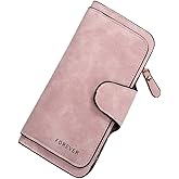 SUVERCH Womens Long Leather Wallet, RFID Blocking Leather Pocket Wallet Ladies Mini Purse with ID Window
