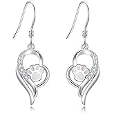 HKPATOP Paw Print Earrings 925 Sterling Silver Heart Opal Earrings Animal Jewelry Memorial Jewelry Gifts for Pet Owner Women Mom