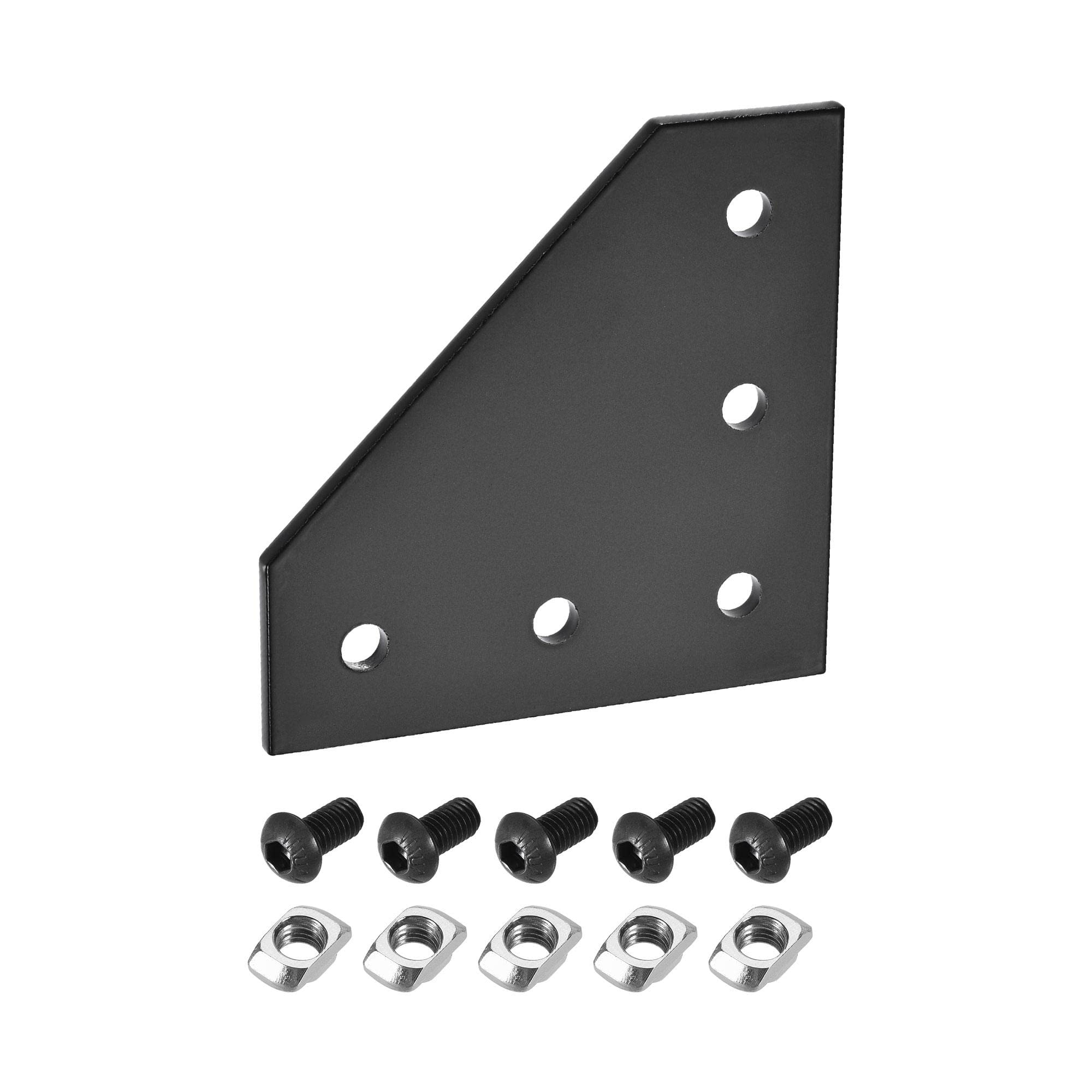 sourcing map 2Pcs Corner Bracket Plate L Shape 90x90mm 5-Hole Outside Joint Kits 3030 Aluminum Profile with T Nuts and Hex Socket Screws Black for Frame Structure