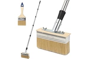 Yowmina 6 in Deck Stain Brush, Wide Paint Brush with Long Handle, Heavy Duty Professional Stain Brush Set, Threaded Extension