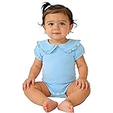 Magic Park 0-24M Infant Girl Puff Sleeve Bodysuit Baby Peter Pan Collar Romper Toddler Ruffle Jumpsuit Casual Tops