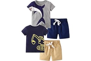 BIBNice Toddler Boy Summer Clothes Outfits Kids Cotton Short Sleeve Shirt Shorts Set 2-7 Years