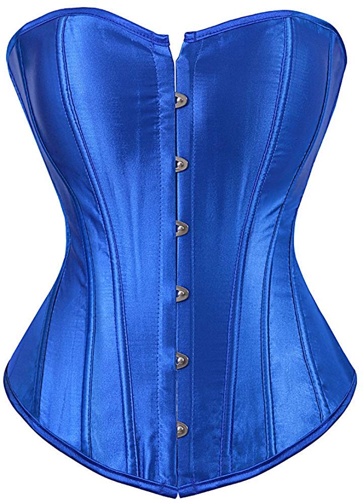 Photo 1 of ADELCE Women's Sexy Boned Overbust Shaper Push Up Bodysuit Lace up Corsets and Strap Bustiers Top Blue S
