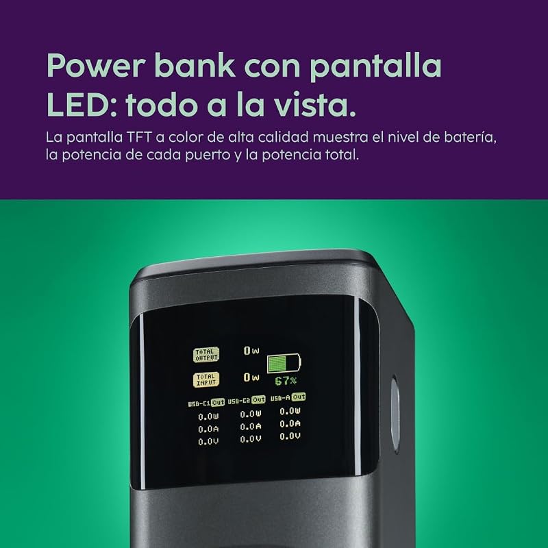 | Power Bank Alta Potência 24.000 mAh 200 W USB-C PD TFT Ecrã