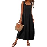 MEROKEETY Women's Boho Maxi Sundress 2026 Summer Beach Dress Scoop Neck Sleeveless Loose Tank Dress