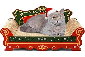 COOZMENT Scratching Sofa,Christmas Theme Couch Shaped Thick Scratching Cardboard, Lounge Bed for Indoor Rest&Play, Sofa Scratcher Pad (Red, 23" L X 12.2" W X 10.7" H)