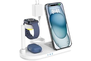 EARTEANA Wireless Charger Stand for Apple Devices, Fast Charging Station Multi Charger with Night Light for iPhone 15/14/13/12 Series, ONLY for iWatch 9/8/7/6/SE/5/4/3/2, for Airpods