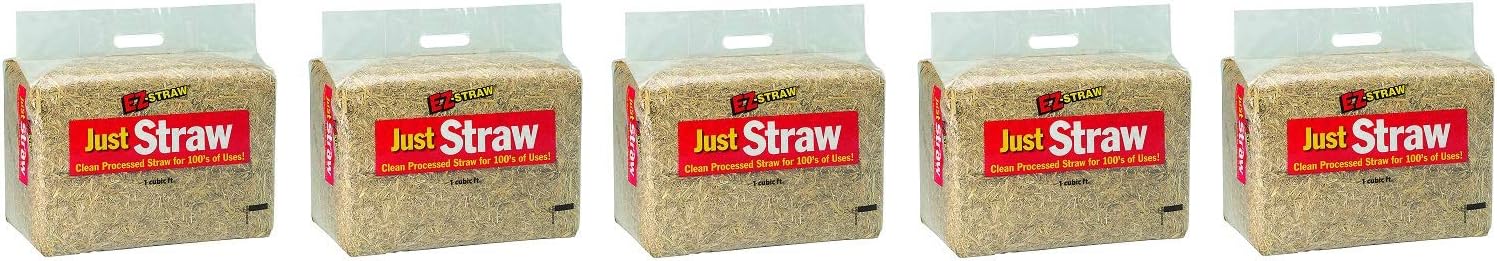 EZ-Straw Just Straw Clean Processed Straw – Multi Purpose - Small Bale (1 Cubic Foot) (5-(Pack))