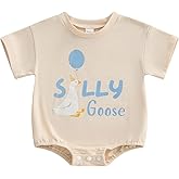Frietlebird Baby Boy Birthday Outfit Short Sleeve Bubble Romper Silly Goose Shirt Bodysuit Cute Summer Farm Clothes