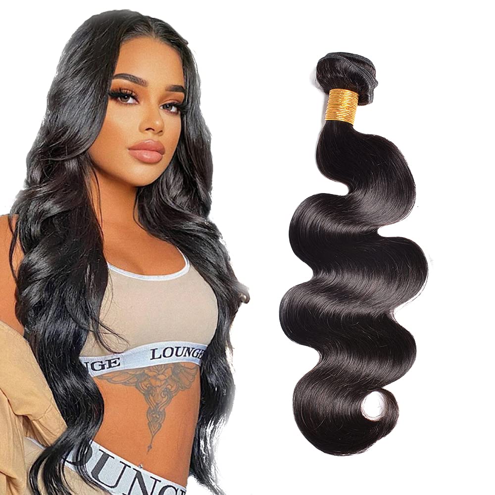 Photo 1 of #1B Human Hair Bundles Body Wave Bundles 32 Inch Unprocessed Brazilian Virgin Hair Weave 1 Bundle 50 Grams Per Bundle Natural Color Bundle Human Hair Extensions