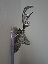 Hirschgeweih Deko 10-Ender Silber - Wanddekoration Metall-Optik 30cm