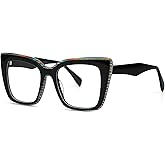 VOOGLAM Kaipo Women's Black Acetate Square Blue Light Blocking & UV400 Eyewear for Eyestrain Relief