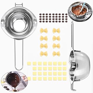 IGRMVIN 2 Stück Schmelzschale Edelstahl Wasserbadschüssel mit 2 Ausgießern & Griff Schokolade Schmelzen Wasserbad Silber Schmelzschüssel Schmelztopf Schokolade für Butter Käse Creme Wachs 26*14*6 cm