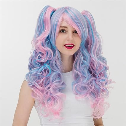 Wigs Hairpieces For Adults Girl Blue And Pink Highlighting Double