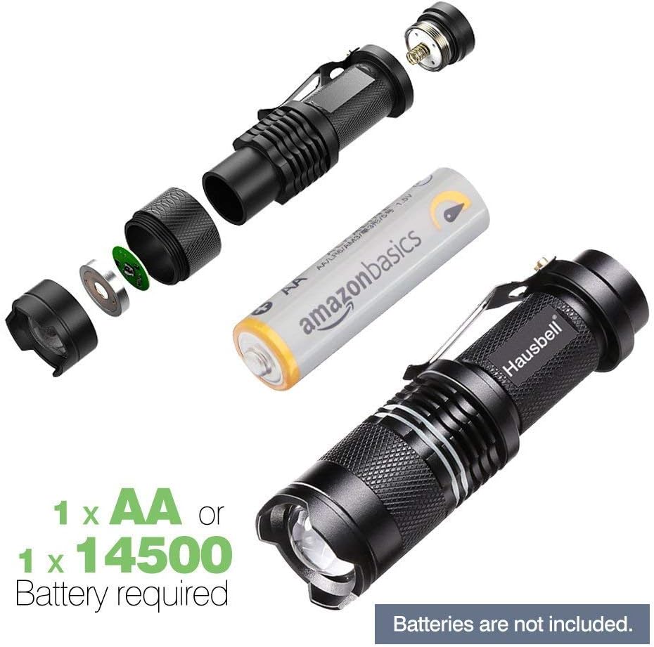 HAUSBELL Flashlights, Handheld Flashlights, 7W Mini LED Flashlights, Tactical Flashlights, Zoomable, High Lumen, Water Resistant, 3 Light Modes for Kids, Camping, Hiking (2 Pack) - Basic Handheld Flashlights - 