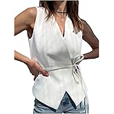 Verdusa Women's Wrap Tie Knot Cinched Waist Tops Business Casual Slit Tank Top