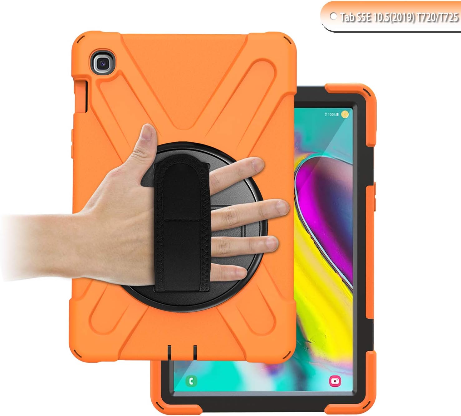 TH000 Case for Samsung Galaxy Tab S5e T720 Shockproof Full Body Heavy Duty Rugged Protective Cover Hand Grip & Shoulder Neck Strap 10.5 inch SM-T720 T725 2019 Kickstand Orange