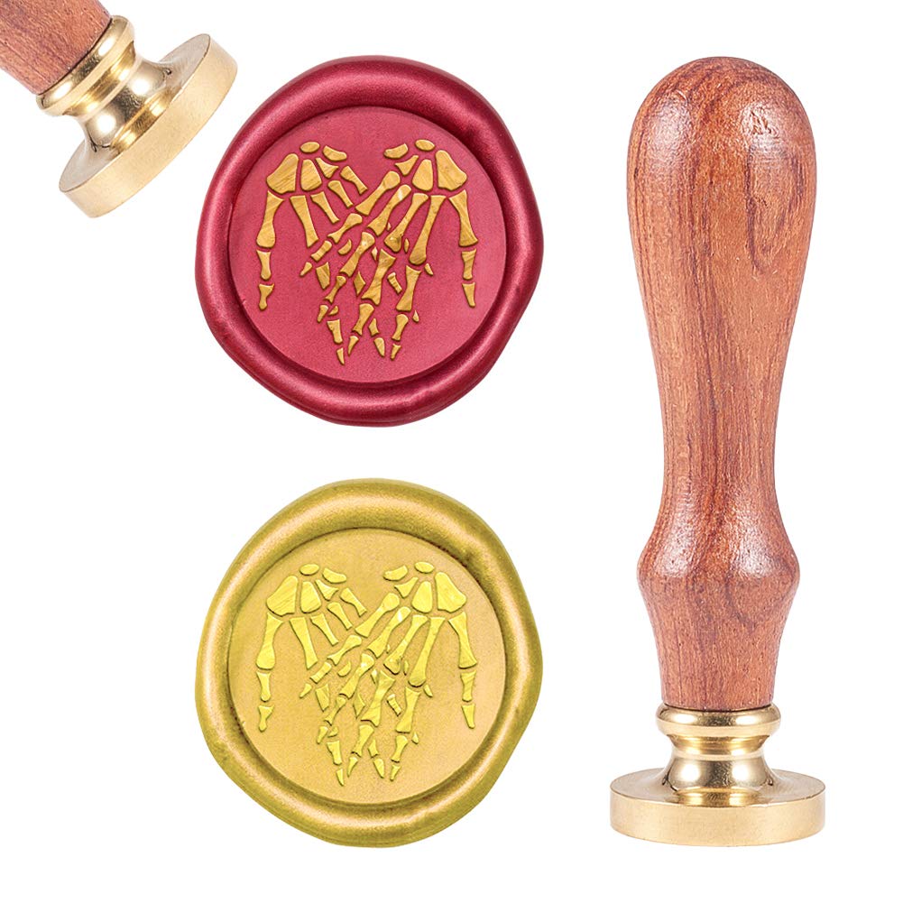 CRASPIRE Halloween Wax Seal Stamp Hand Skeleton, Sealing Wax Stamp Retro Wood Stamp Wax Seal 25mm Removable Brass Head Wood Handle for Party Invitation Envelope Greeting Card