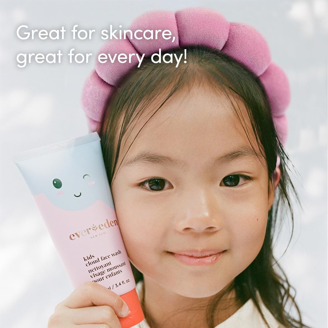 Evereden Kids Skincare Bundle: 1-2-3 Routine with Multi-Vitamin Peach Face Wash, Cream, SPF 30 & Spa Headband – Gentle, Nourishing Skincare & Fun Hair Management for Kids – Perfect for Daily Care