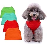 Cat T-Shirt Clothes Soft and Thin, 4pcs Blank Dog Shirts Cotton Clothes Sleeveless Fit for Small to Extra Large Size, Pet Tank Top for All Breeds, Light Blue, Green, Red, Orange, XX-Small