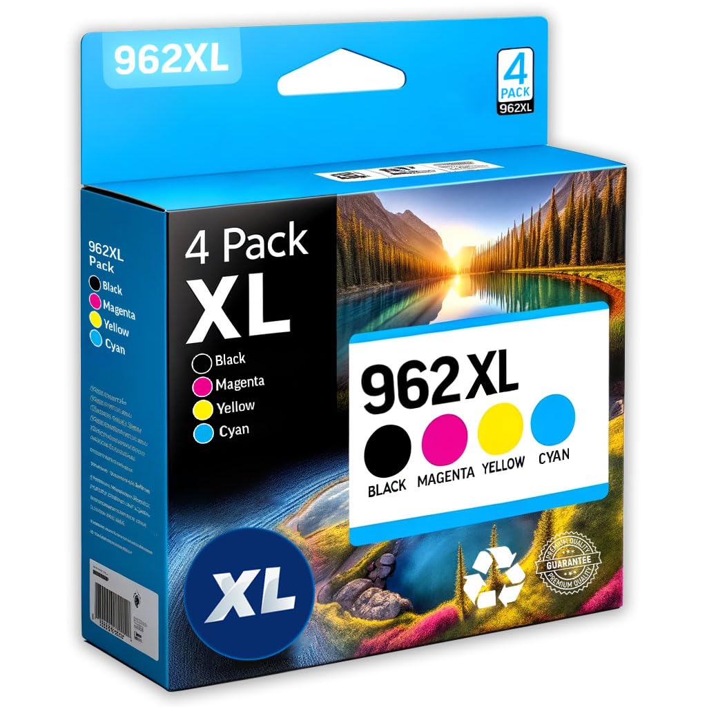 Photo 1 of 5-Star Compatible Ink Cartridge Replacement for 962XL. Works with OfficeJet Pro 9028 9029 9010 9015 9018 9025 9020 9012 9026 9027 Printers. 4 Pack (Black, Cyan, Magenta, Yellow)