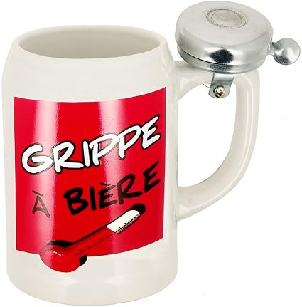Promobo Chope Pinte A Biere En Gres Avec Klaxon En Metal Imprime Fun Humour Grippe A Biere Amazon Fr Cuisine Maison