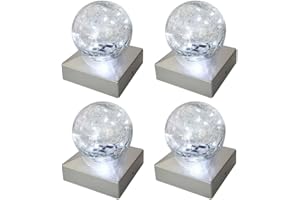 SUNNYPARK Solar Post Lights - Outdoor Post Cap Light for Fence Deck or Patio Garden Decoration- Solar Powered Gazing Ball Caps, LED Lighting, Lamp Fits 4x4 - White 4 Pack