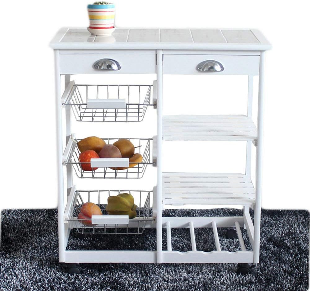 Bling Carrito de Cocina Multiusos de Madera con 3 cajones y 3 estantes