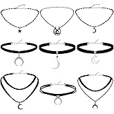 Ferreve 9 Pcs Gothic Choker Necklace for Women Black Star Moon Vintage Y2k Rock Necklace for Mother's Day Jewelry Gift