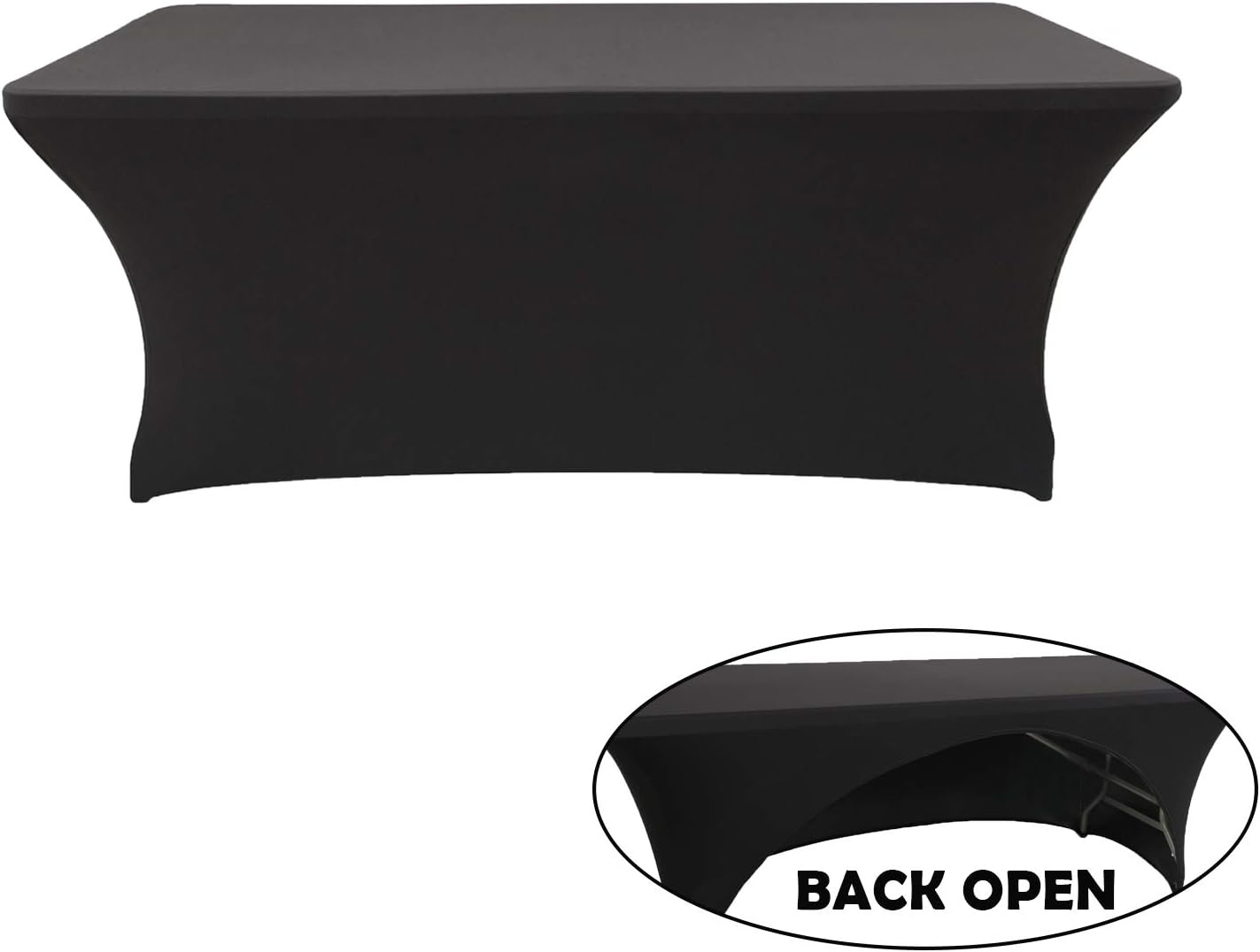 8FT Open Back Black Spandex Tablecloth Cocktail Table Cover Bar Table Cover Message Tablecloths for Party Tradeshows Vendors