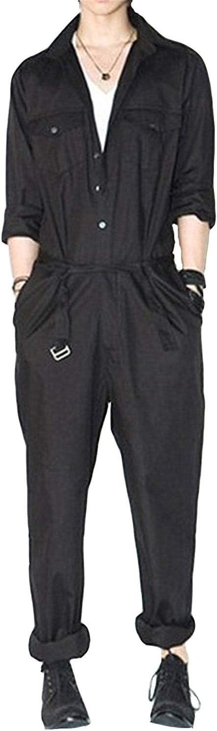 AITFINEISM Mens Romper Coveralls One-Piece Long Sleeve Jumpsuit Casual Overalls