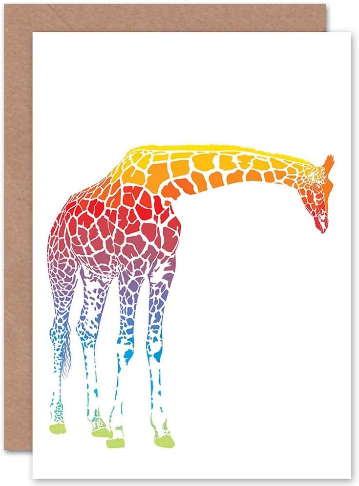 Wee Blue Coo MULTI COLOURED GIRAFFE BLANK GREETINGS BIRTHDAY CARD ART, 17.5 x 12.5 cm