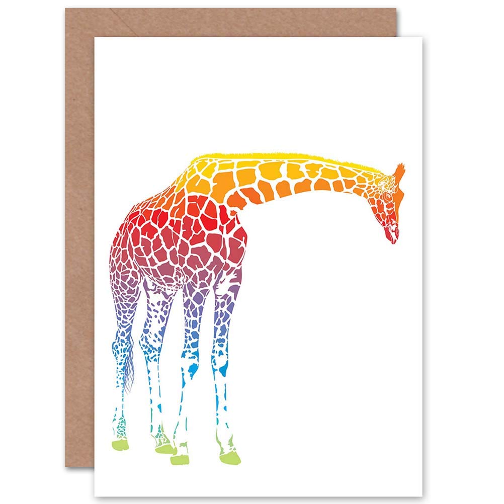 Wee Blue Coo MULTI COLOURED GIRAFFE BLANK GREETINGS BIRTHDAY CARD ART