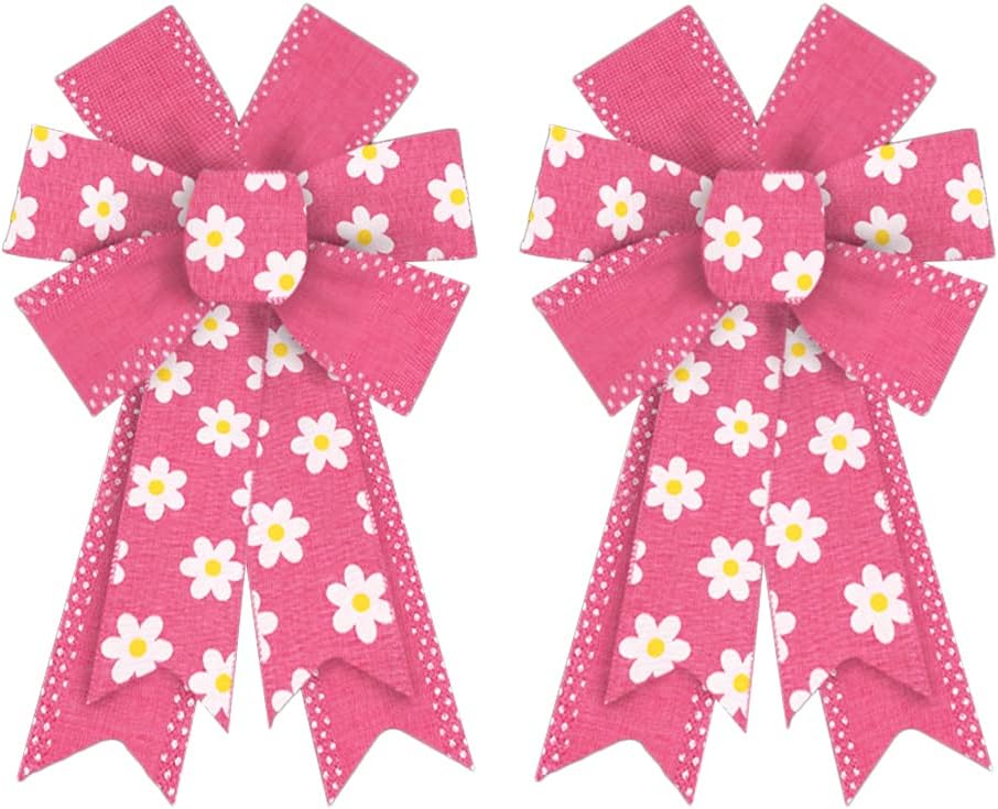 Bows & Ribbons - ABTOLS 2PCS Spring Wreath Bows, Spring Floral Pink Flower Bows for Wreath Easter Wreath Bows Easter Bows for Front Door Spring Tree Bows for Indoor Outdoor Decor