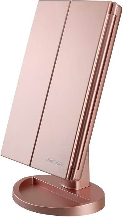 deweisn Lighted Vanity Makeup Mirror 3X/2X/1X Magnification Rose Gold